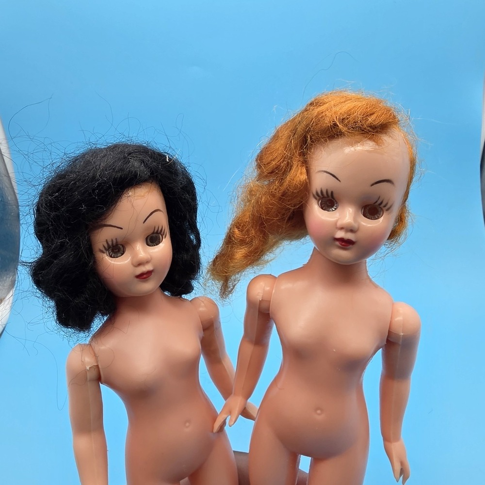 Pair Of 2 Vintage Dolls Sleepy Eyes Brunette And Red Head